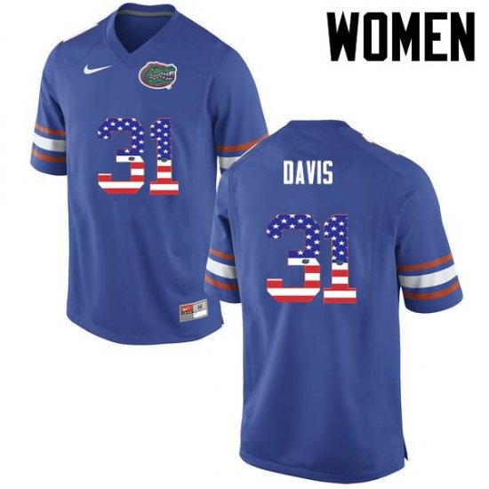 Women's Florida Gators #31 Shawn Davis NCAA Nike Blue USA Flag Fashion Authentic Stitched College Football Jersey DET7262HG